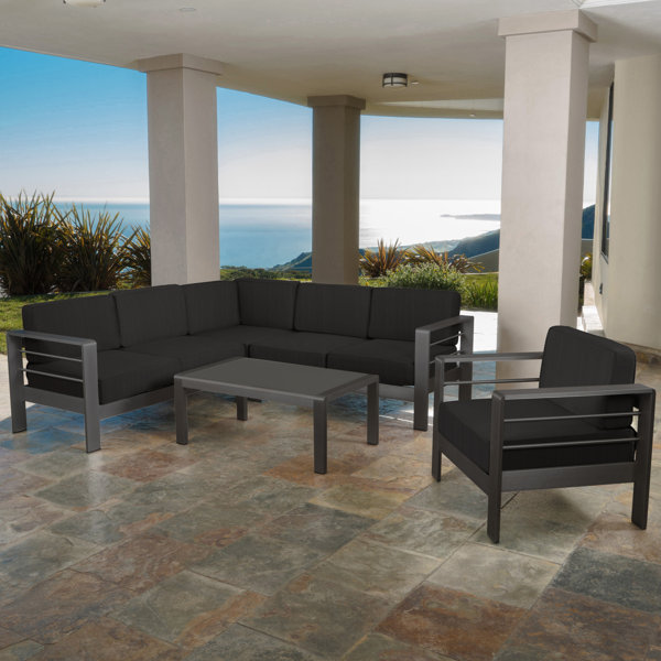 Wade Logan Caggiano 3 Piece Sectional Seating Group With Cushions